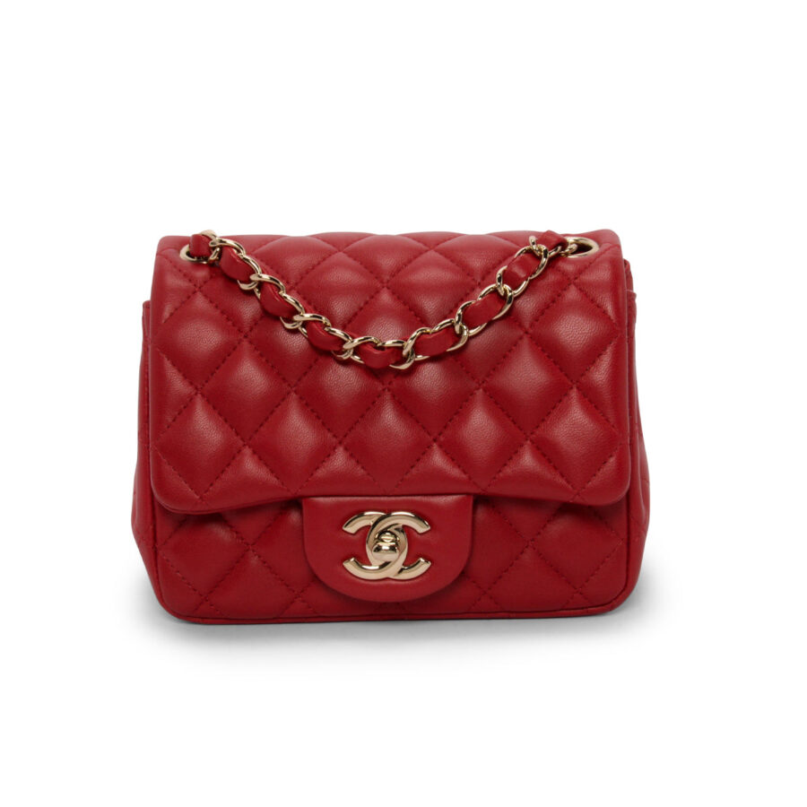 Chanel Red Quilted Lambskin Mini Square Flap Bag | Studio Nafay