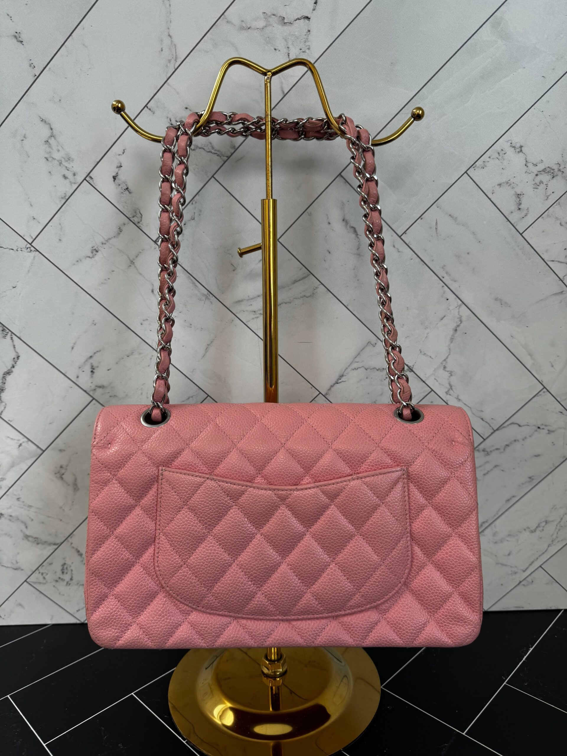 Chanel Double Flap Medium Caviar Rose Sakura Bag