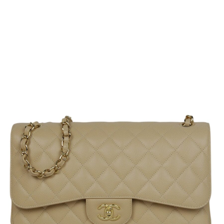 Chanel Beige Caviar Leather Double Flap Jumbo Bag | Studio Nafay