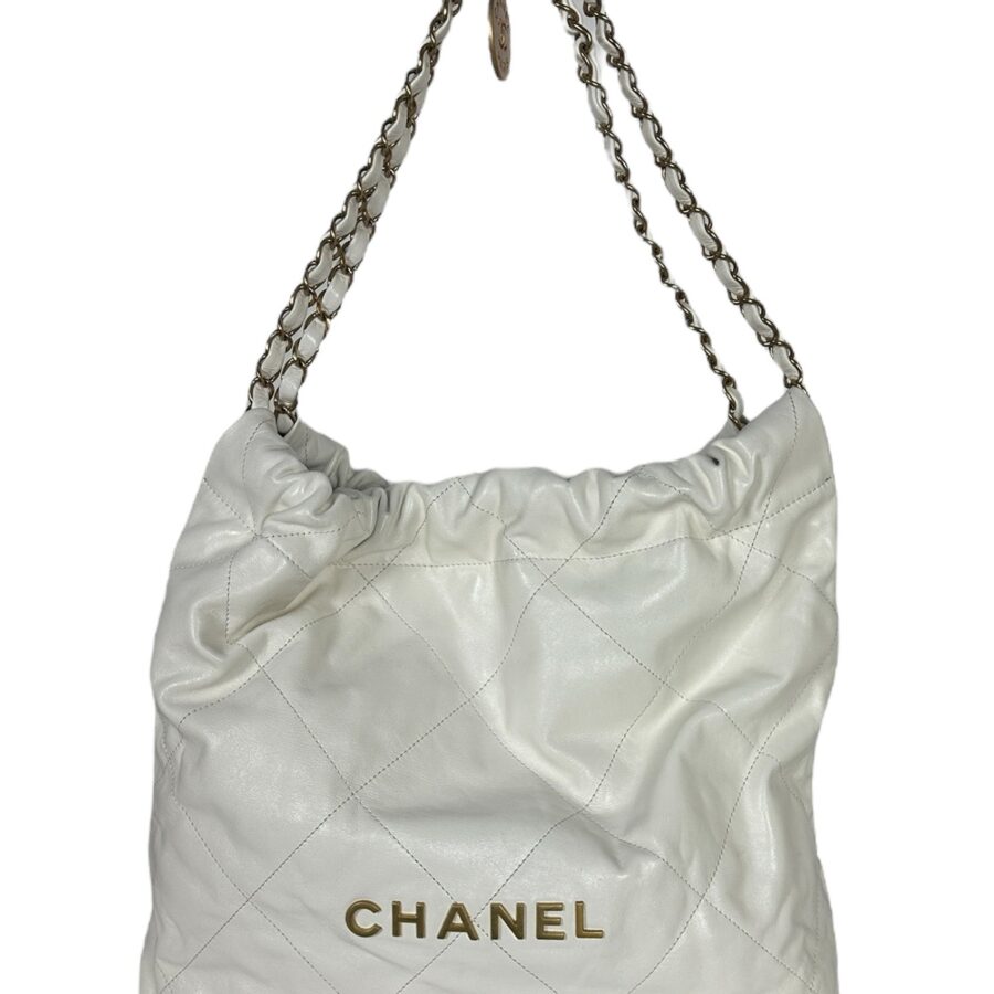 Chanel White Leather Quilted Chanel 22 Tote | Studio Nafay