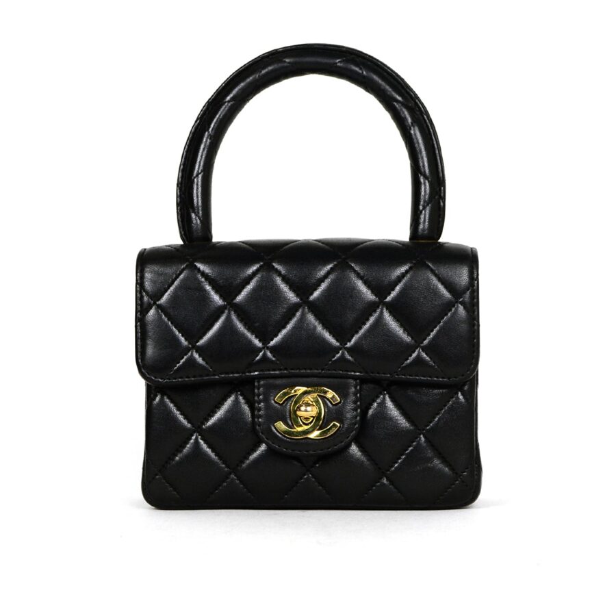Chanel '90s Black Lambskin Leather Quilted Micro Mini Kelly Flap Bag | Studio Nafay