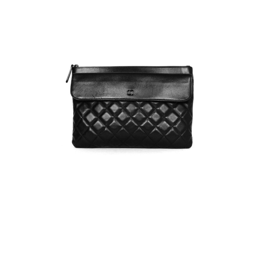Chanel SO Black Lambskin Quilted Pouch Clutch | Studio Nafay