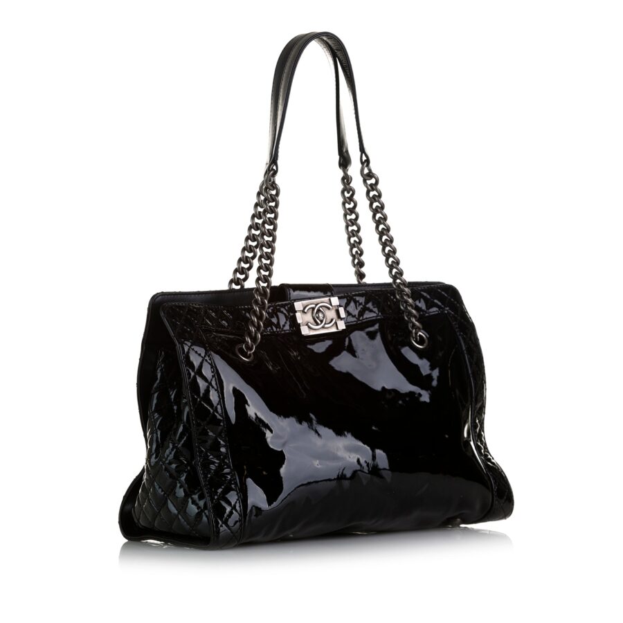 Black Chanel Patent Boy Reverso Shopping Tote | Studio Nafay