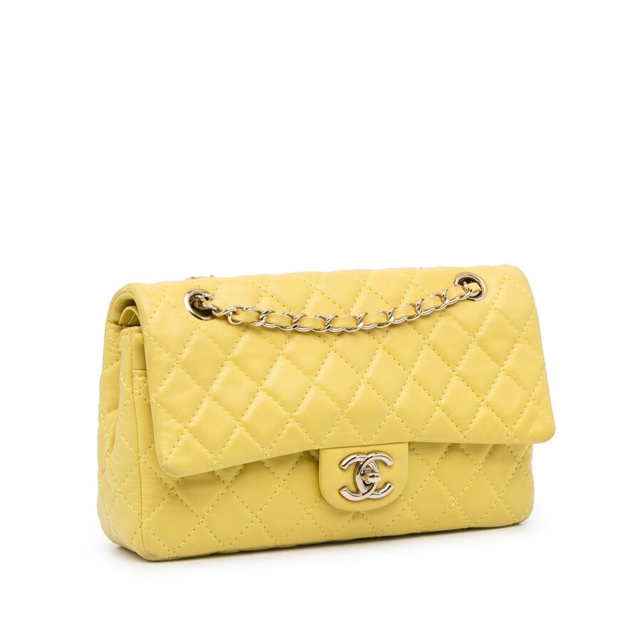 Yellow Chanel Medium Classic Double Stitch Calfskin Double Flap Shoulder Bag | Studio Nafay