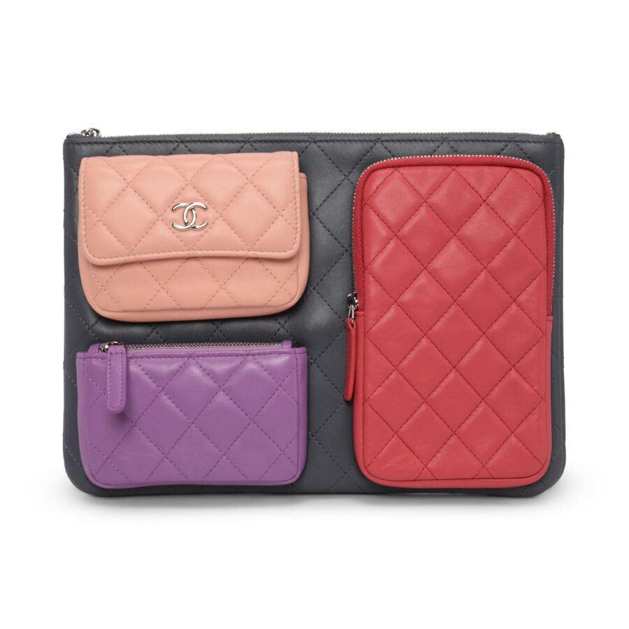 Chanel Grey Quilted Lambskin O-Case Multi Pouch Clutch | Studio Nafay