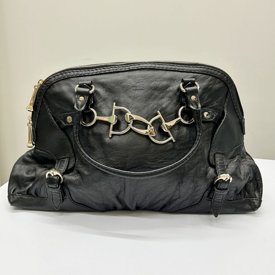 Gucci Black Leather Medium Horsebit Nail Boston Bag gu9932nf | Studio Nafay