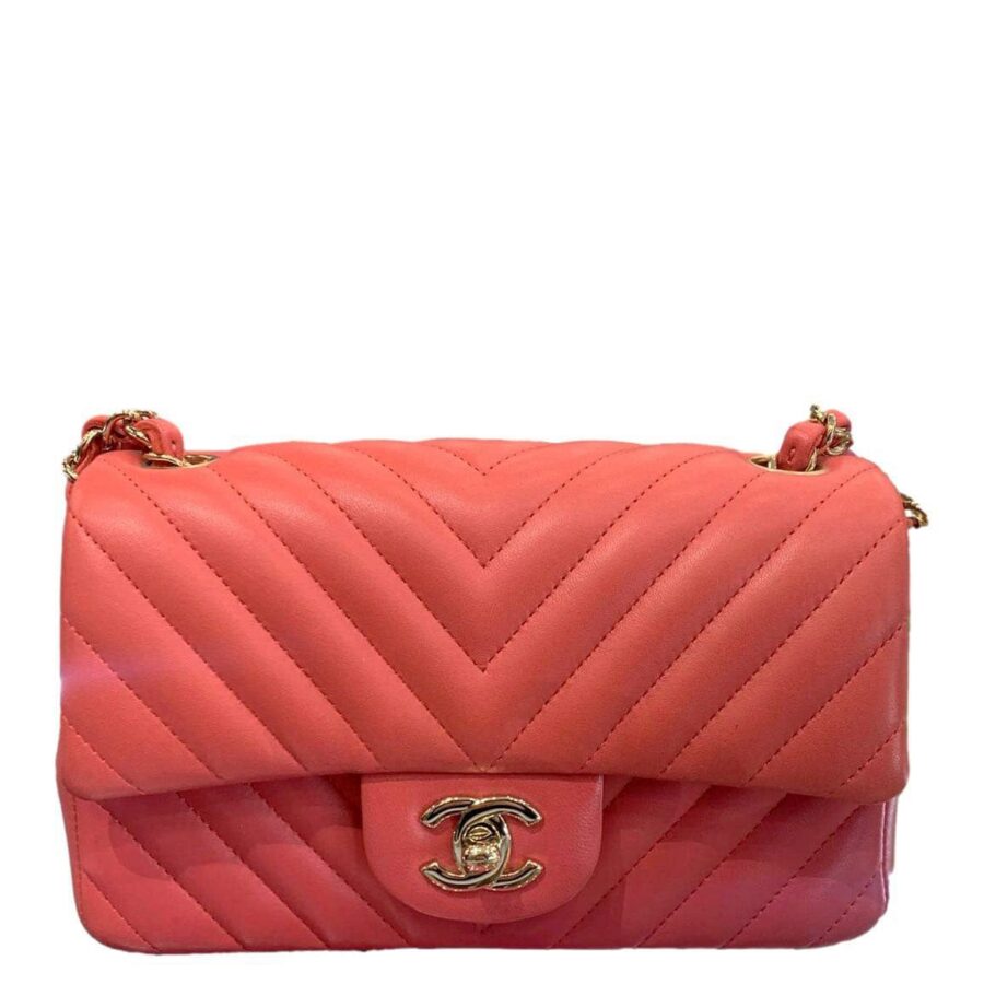 Chanel Mini Flap Quilted Chevron Leather Crossbody Bag Red | Studio Nafay