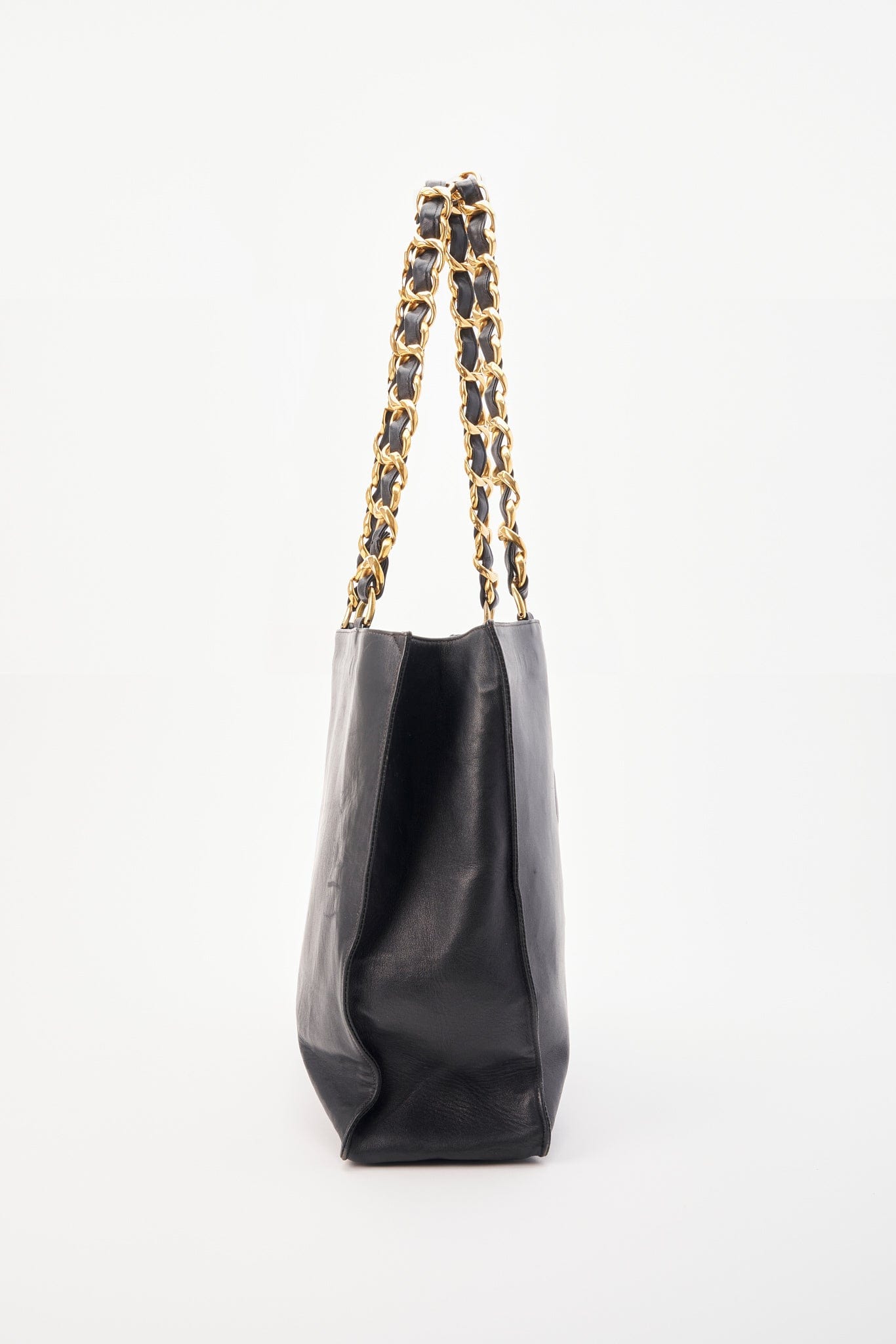 Chanel Black Leather Tote Bag with Chunky Gold Hardware