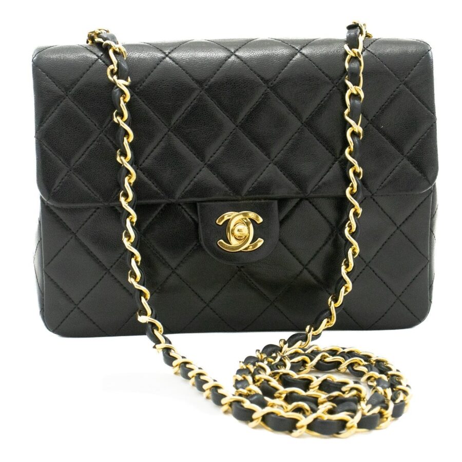 CHANEL Mini Square Small Chain Shoulder Bag Crossbody Black Quilt k44 | Studio Nafay