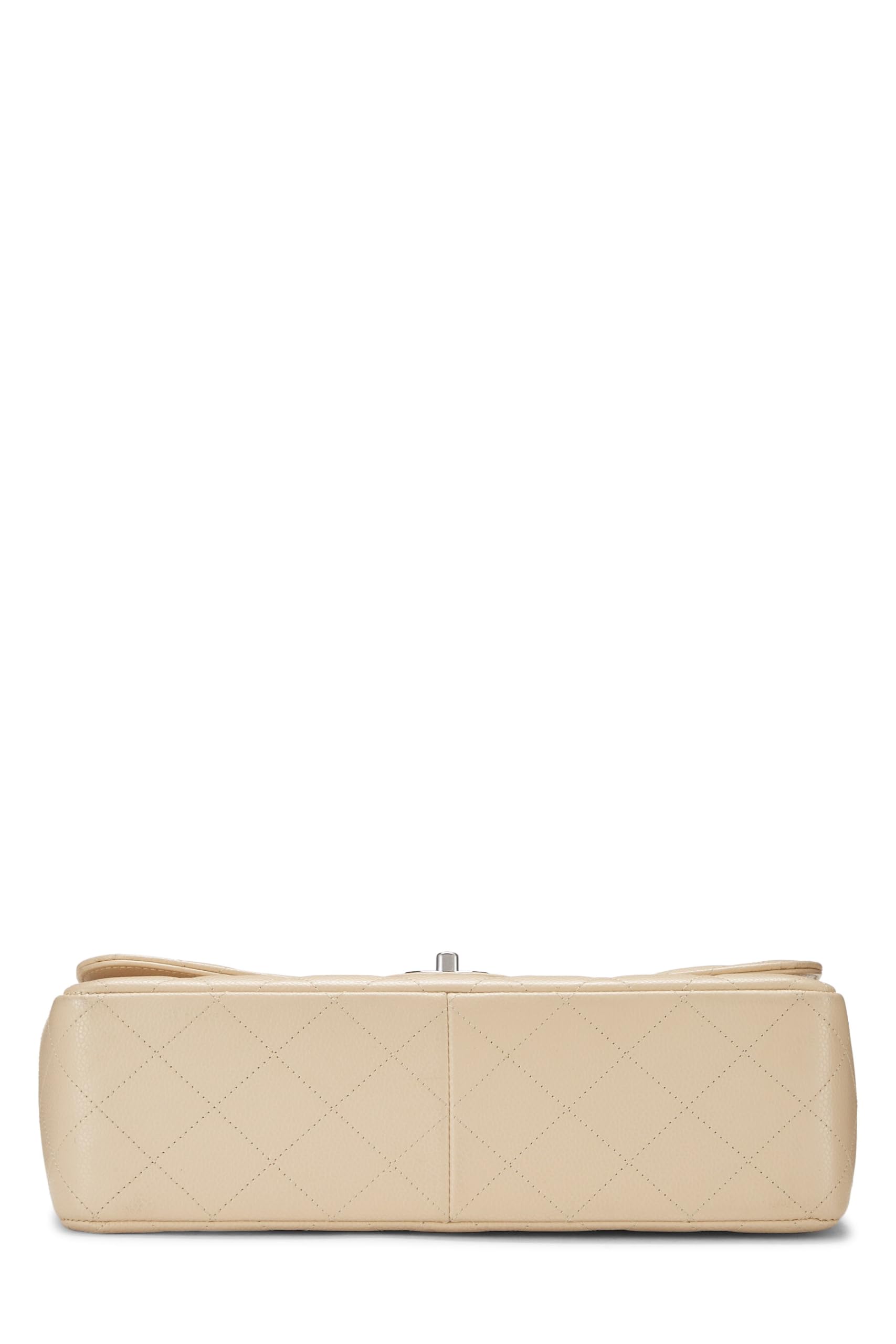 Chl, Beige Quilted Caviar New Classic Double Flap Jumbo, Beige