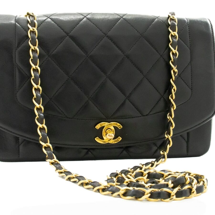 CHANEL Diana Flap Chain Shoulder Bag Black Quilted Lambskin Purse k28 | Studio Nafay
