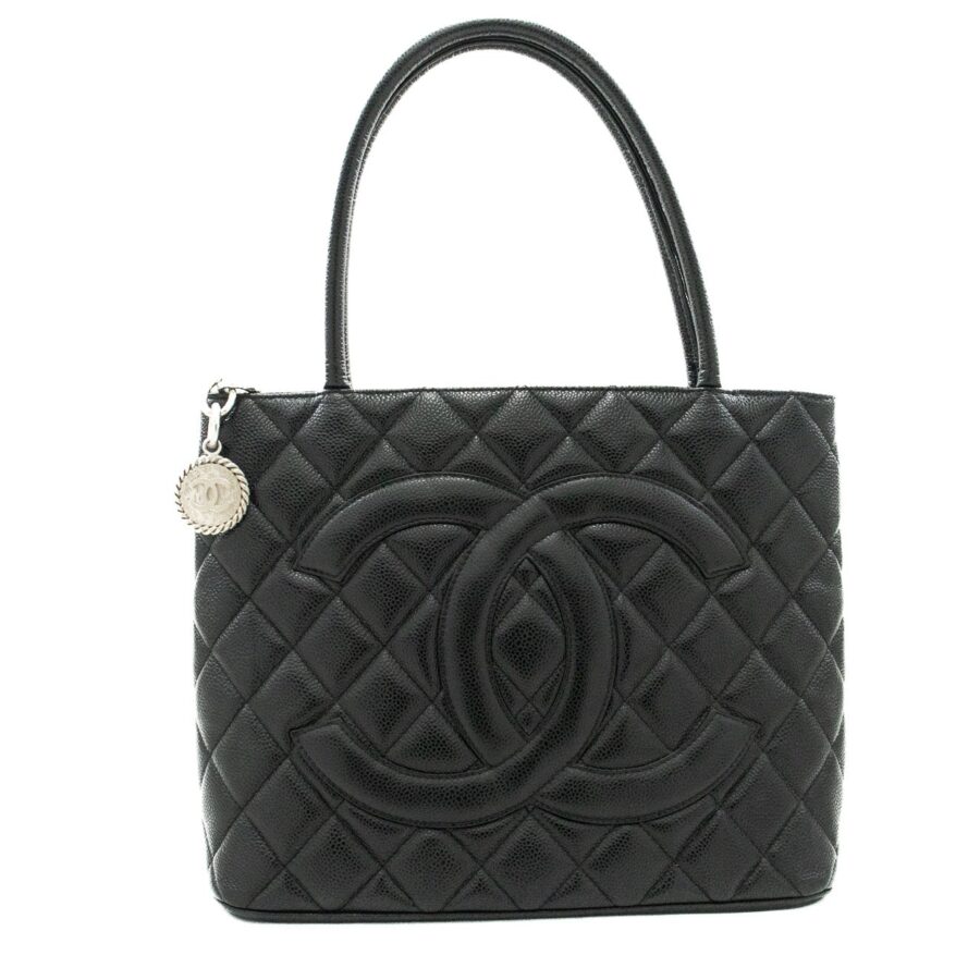 CHANEL Silver Medallion Caviar Shoulder Bag Grand Shopping Tote i75 | Studio Nafay
