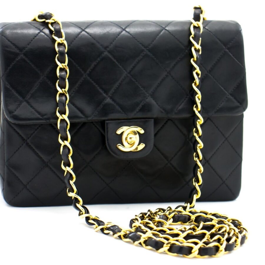 CHANEL Mini Square Small Chain Shoulder Bag Crossbody Black Quilt h15 | Studio Nafay