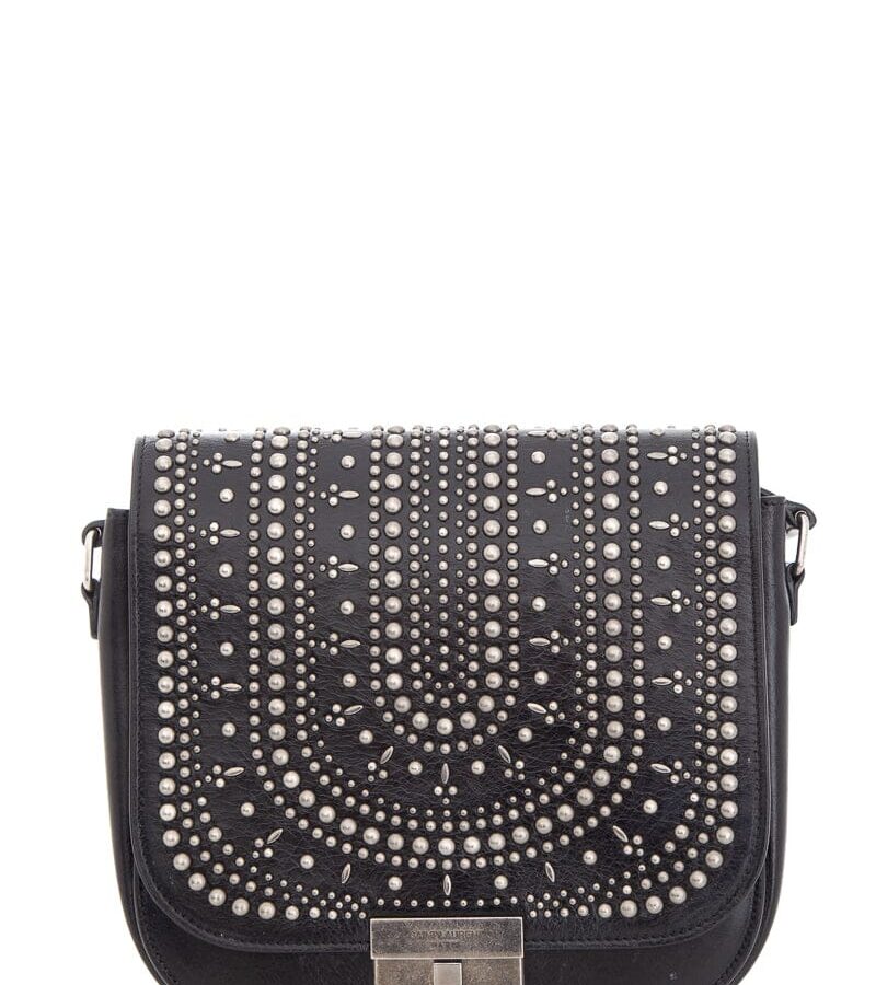Saint Laurent Amalia Black & Silver Studded Shiny Calfskin Handbag | Studio Nafay