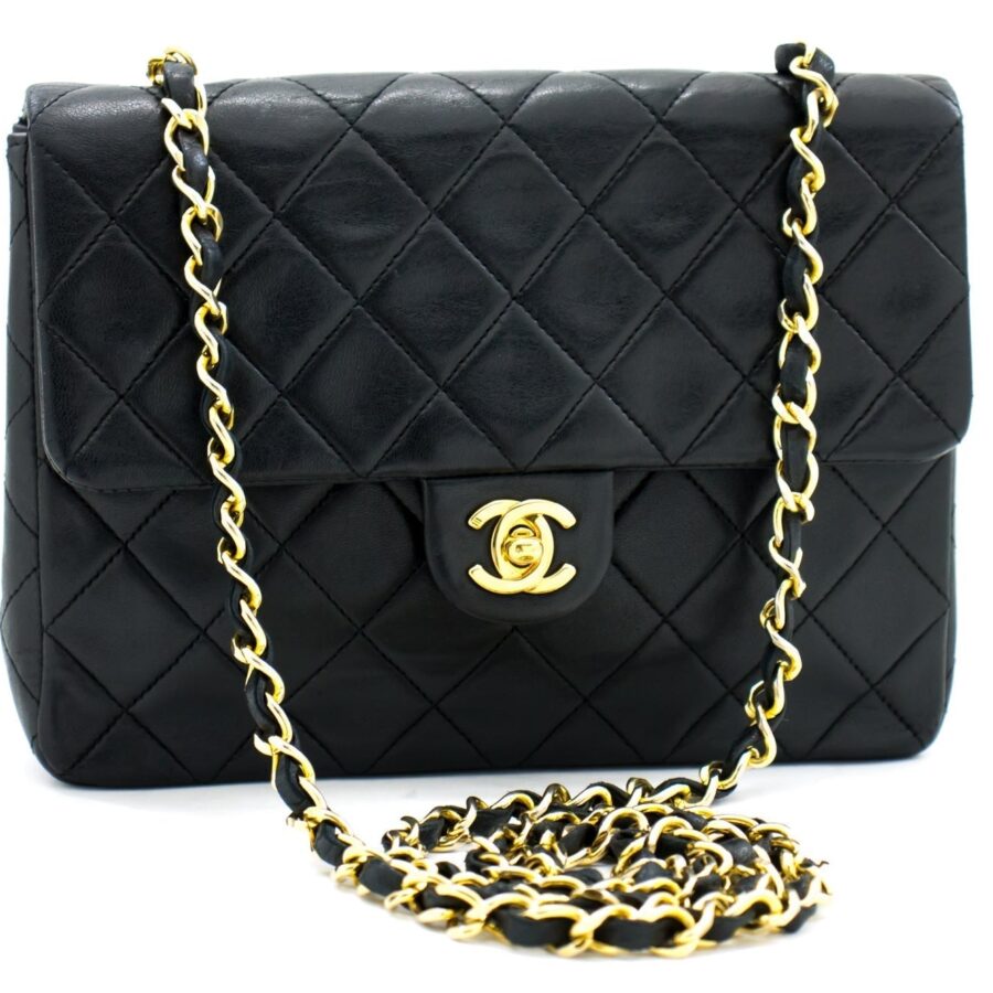 CHANEL Mini Square Small Chain Shoulder Bag Crossbody Black Quilt g90 | Studio Nafay