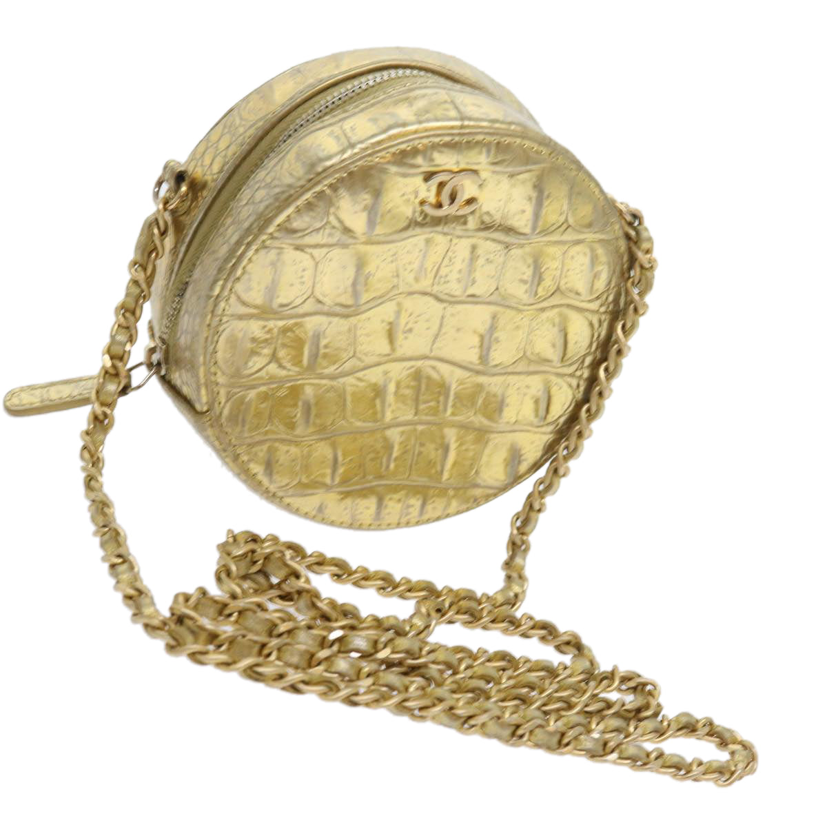 CHANEL Chain Shoulder Bag Calf Leather Gold Cc Auth 57040a
