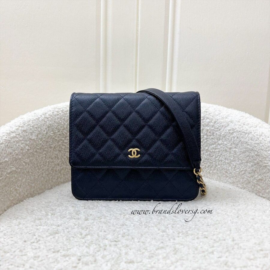 Chanel Square Wallet on Chain WOC in Navy Embossed Calfskin and AGHW (Model: ) Crossbody | Studio Nafay