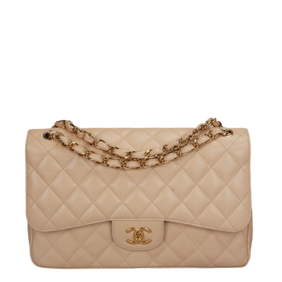 Chanel Beige Jumbo timeless Flap Bag Caviar Leather with Gold Hardware | Studio Nafay