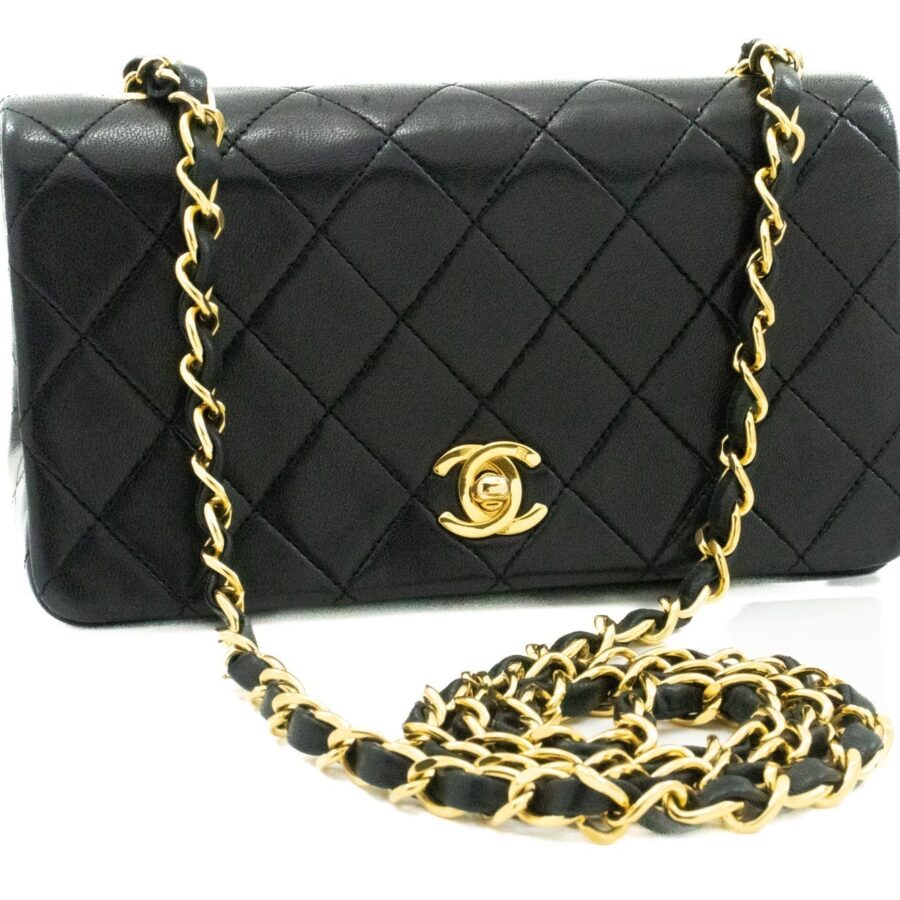 CHANEL Full Flap Chain Shoulder Bag Crossbody Black Quilted Lamb k64 | Studio Nafay