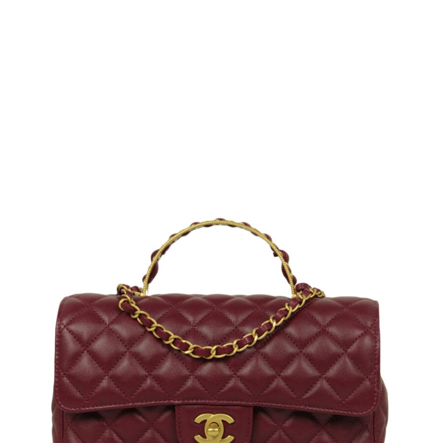 Chanel Burgundy Lambskin Leather Flapbag w/ Handle | Studio Nafay