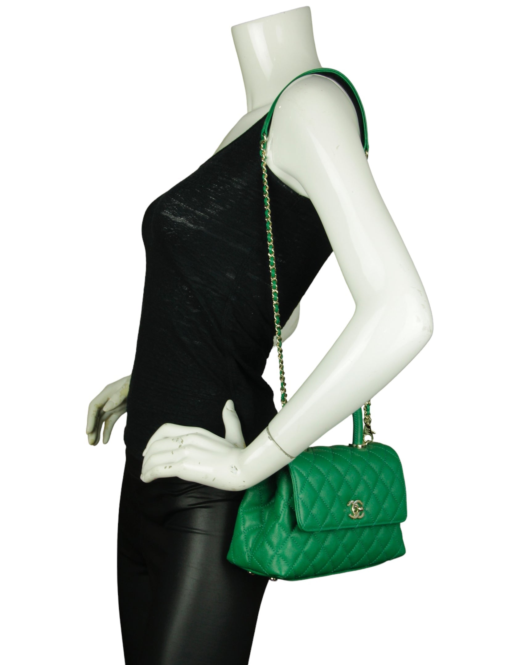 Chanel Green Caviar Mini Coco Handle Flap Bag