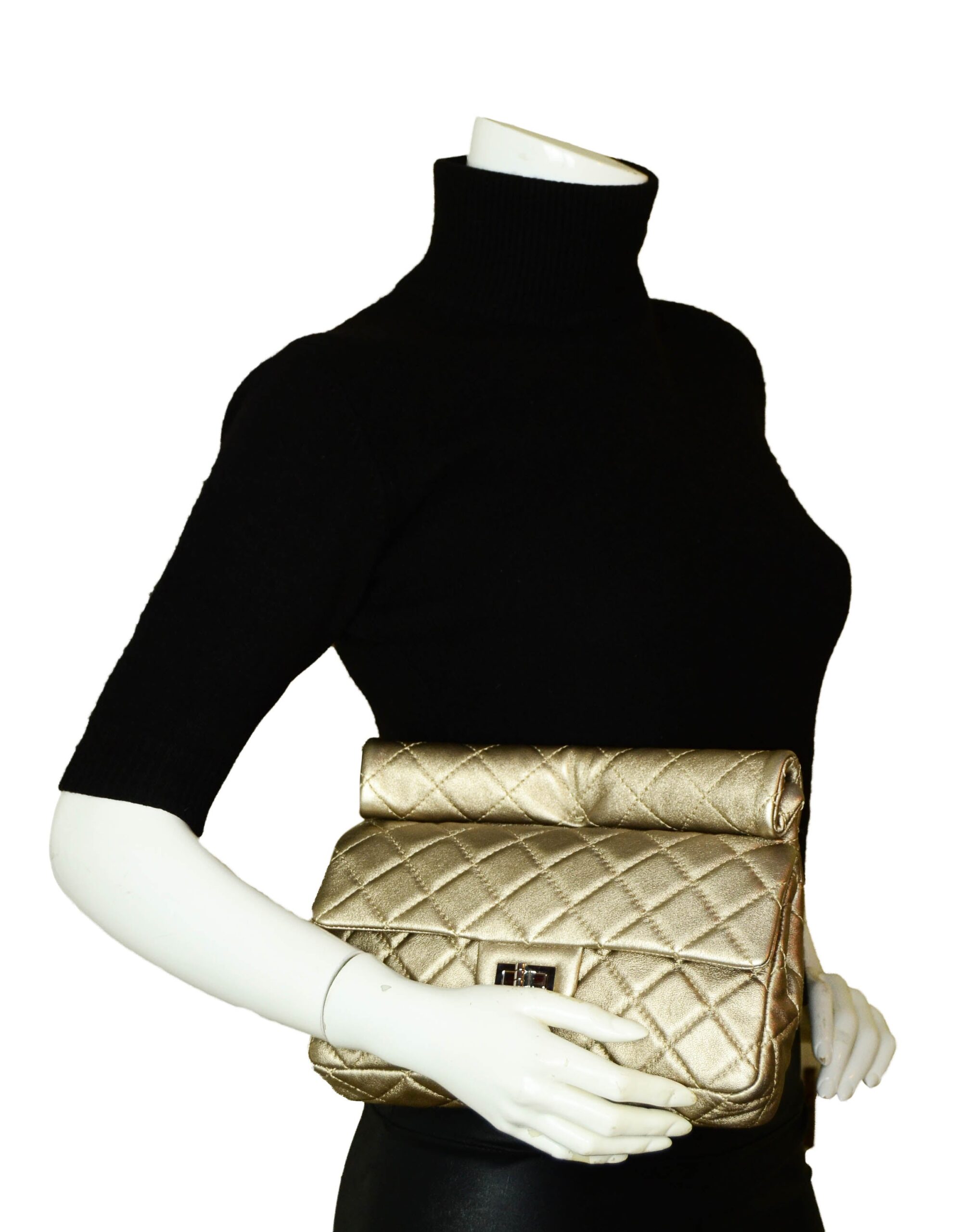 Chanel Khaki Metallic Calfskin 2.55 Reissue Roll Clutch Bag