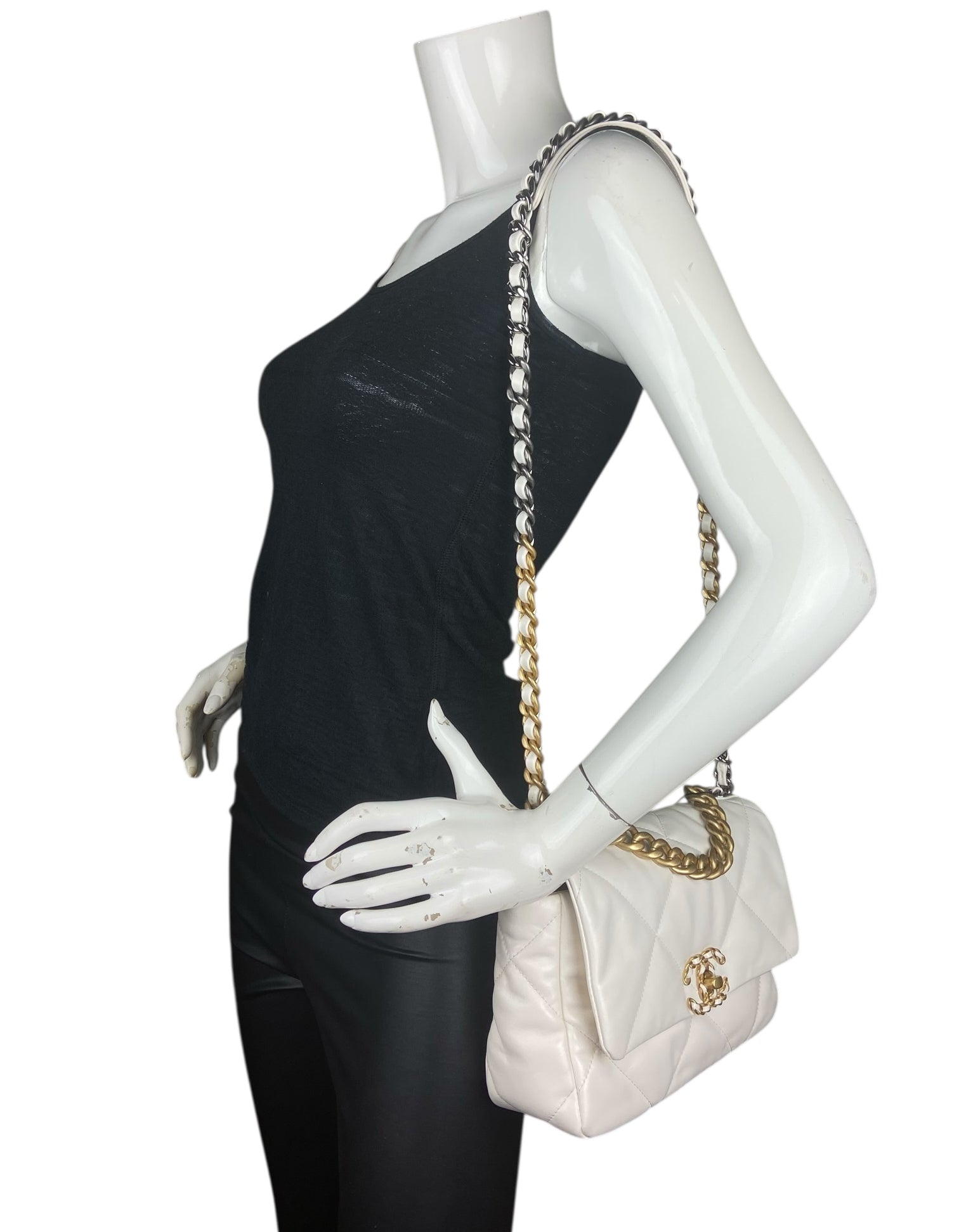 Chanel NWT White Lambskin Quilted Medium 19 Bag