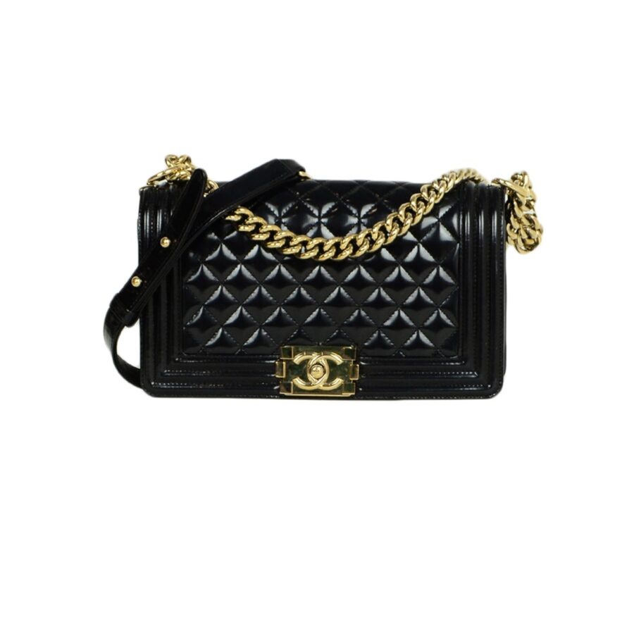 Chanel - Black Glazed Calfskin Quilted Leather Medium Boy Bag | Studio Nafay
