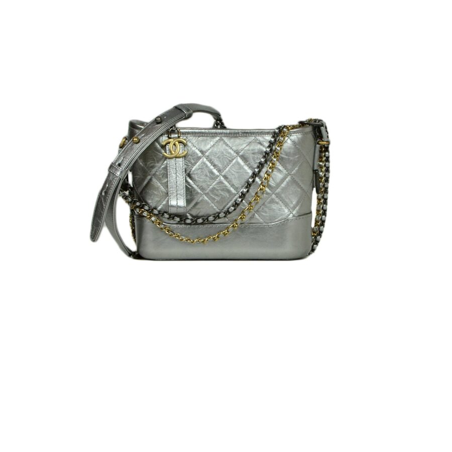 Chanel Silver Metallic Aged Calfskin Quilted Small Gabrielle Hobo Bag | Studio Nafay