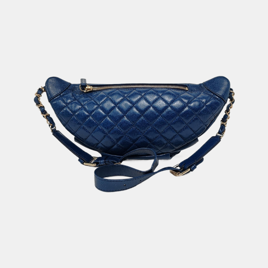 Chanel Belt Bag Navy Shiny Calfskin Skin Leather Gold-tone Hardware | Studio Nafay
