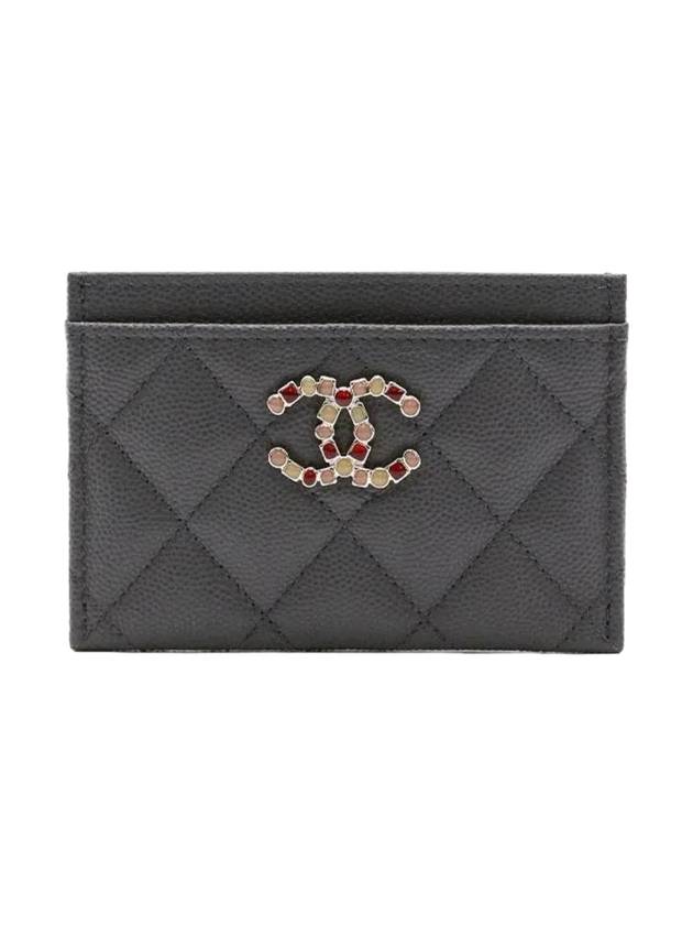 Gemstone CC Logo Caviar Leather Card Wallet Black Chanel