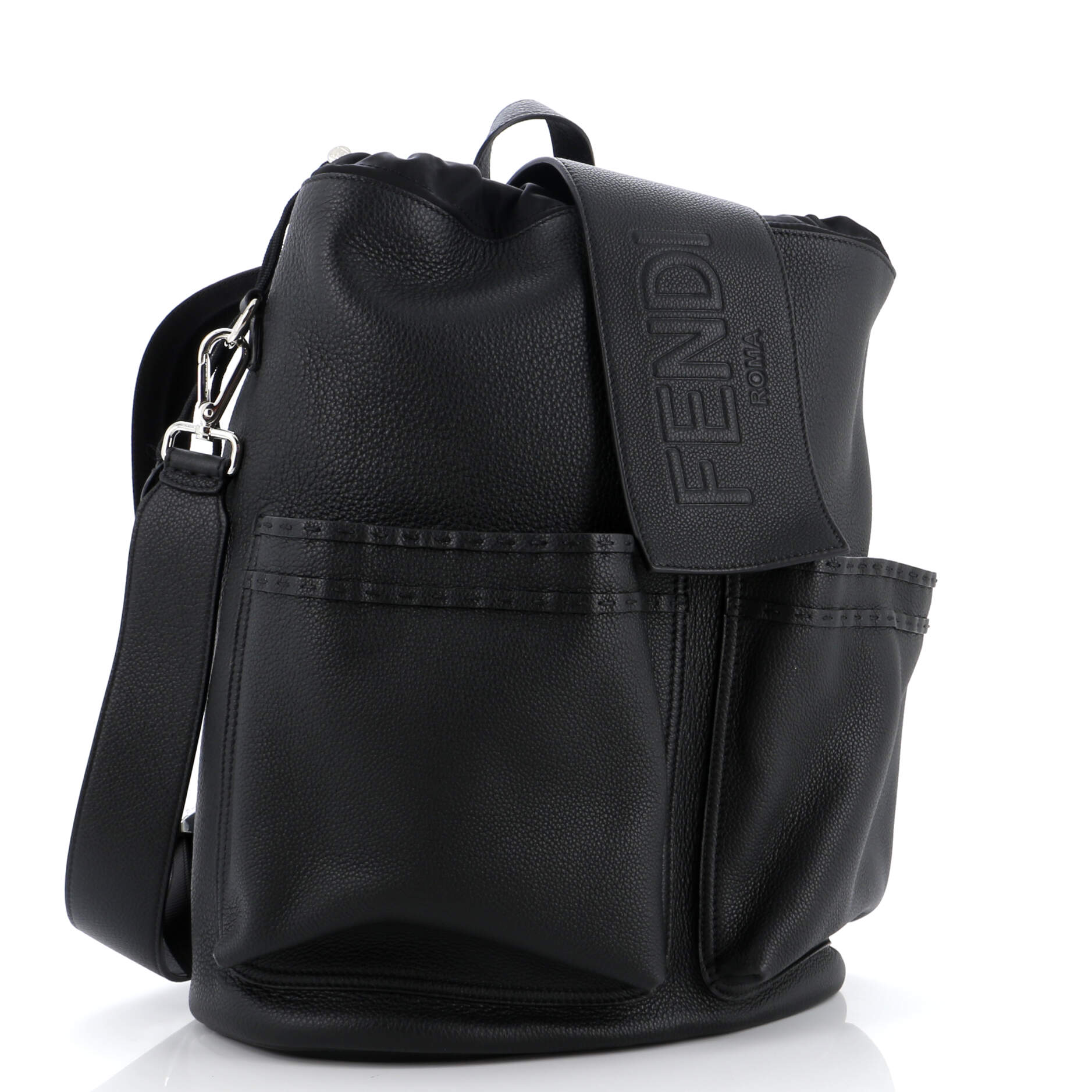 Double Pocket Drawstring Backpack Leather