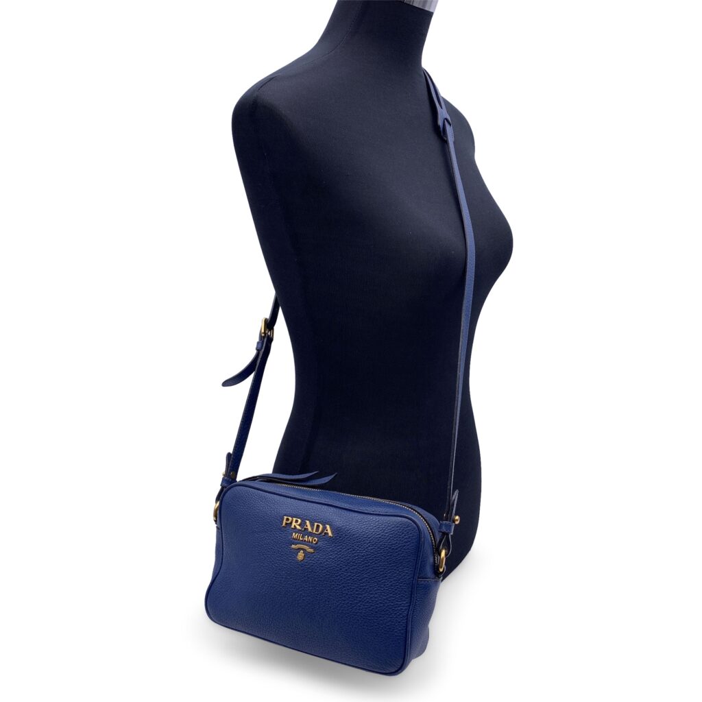 PRADA Blue Vitello Phenix Leather Crossbody Messenger Camera Bag - Product Image 2
