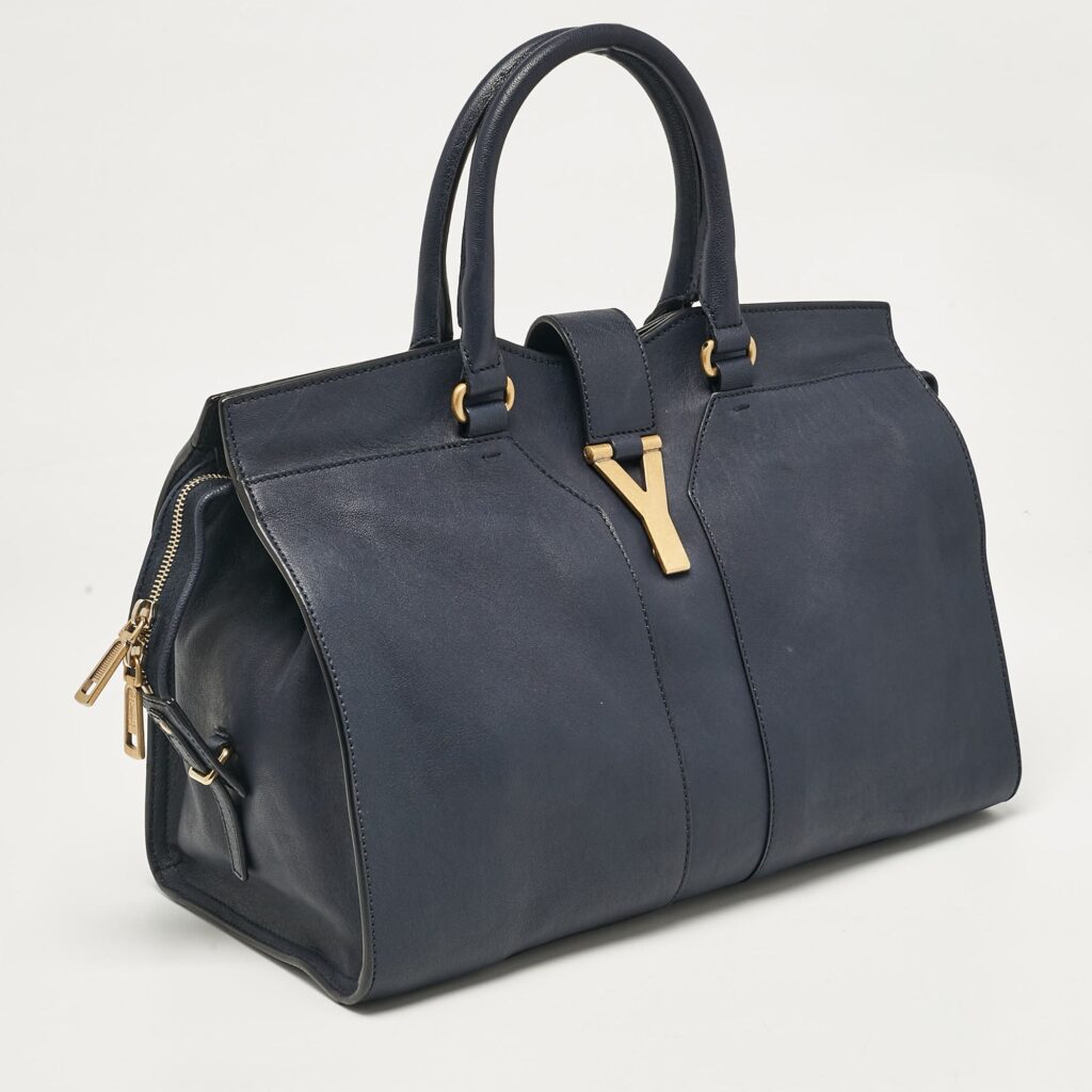 Saint Laurent Navy Blue Leather Medium Cabas Chyc Tote - Product Image 2