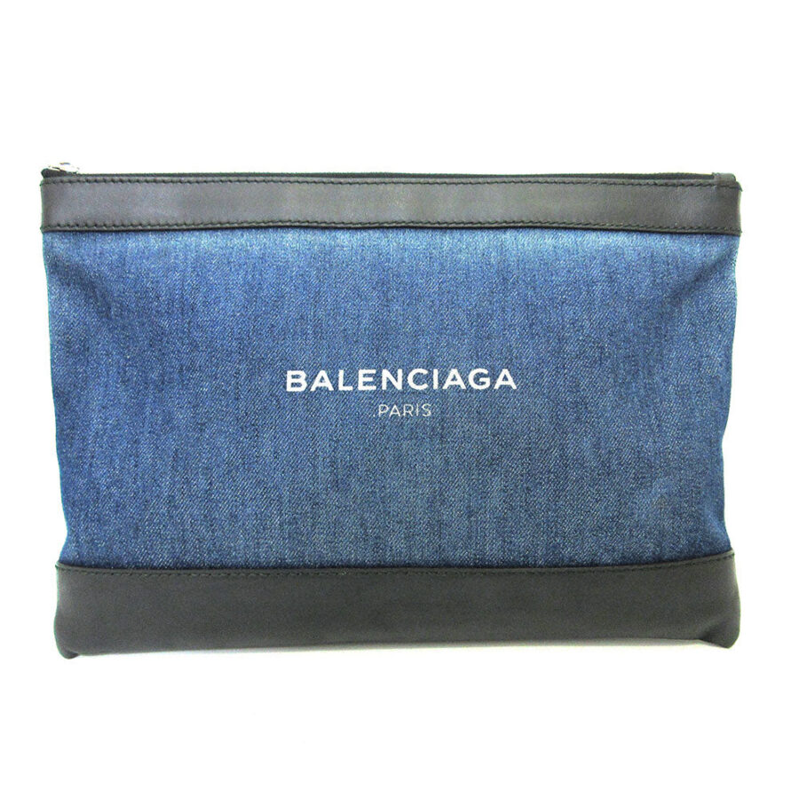 Balenciaga Denim Canvas Leather Clutch Bag | Studio Nafay