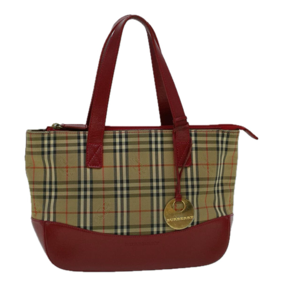 BURBERRY Nova Check Hand Bag Canvas Beige Red Auth 60179 | Studio Nafay