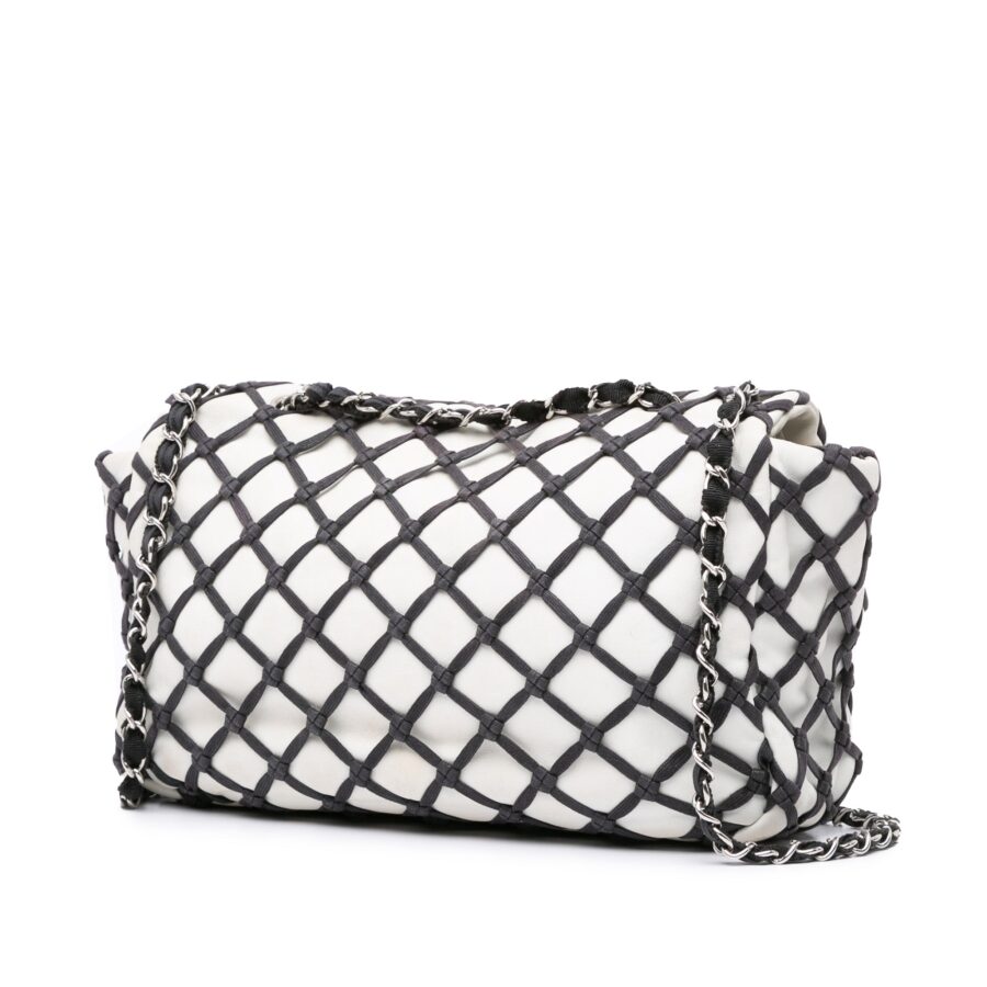 White Chanel Jumbo Calfskin Canebiers Net Flap Shoulder Bag | Studio Nafay