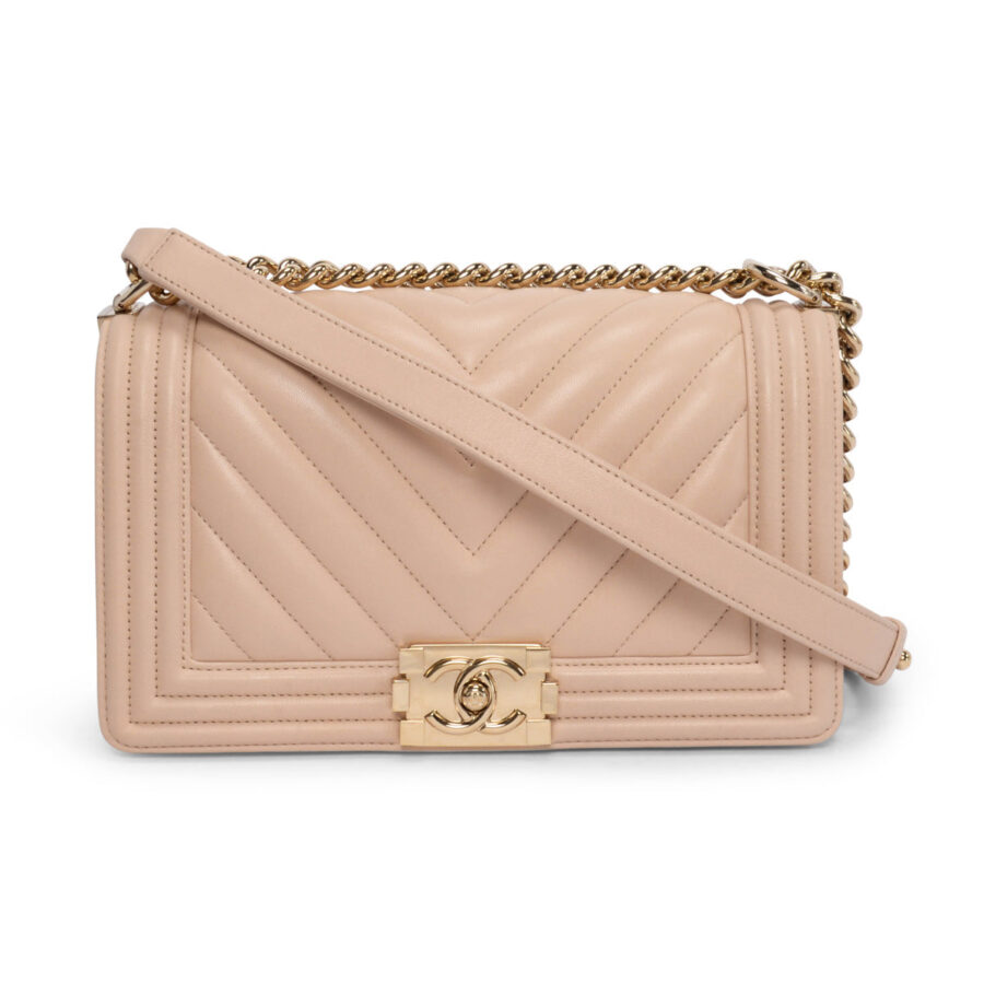 Chanel Beige Chevron Lambskin Old Medium Boy Bag | Studio Nafay