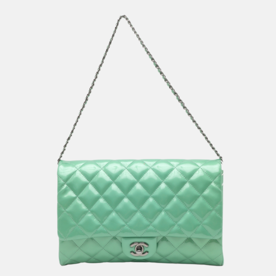 Chanel Leather Patent Green Shoulder Bag | Studio Nafay