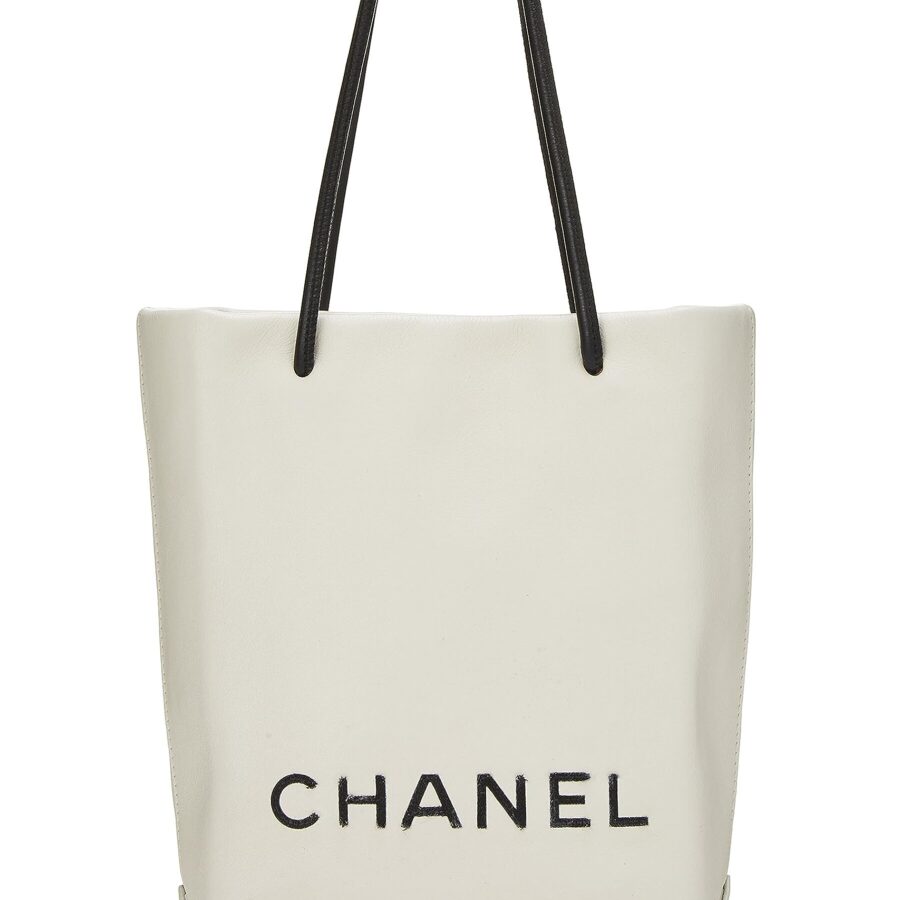 Chanel, White Leather Essential Rue Cambon Shopping Tote Small, White | Studio Nafay