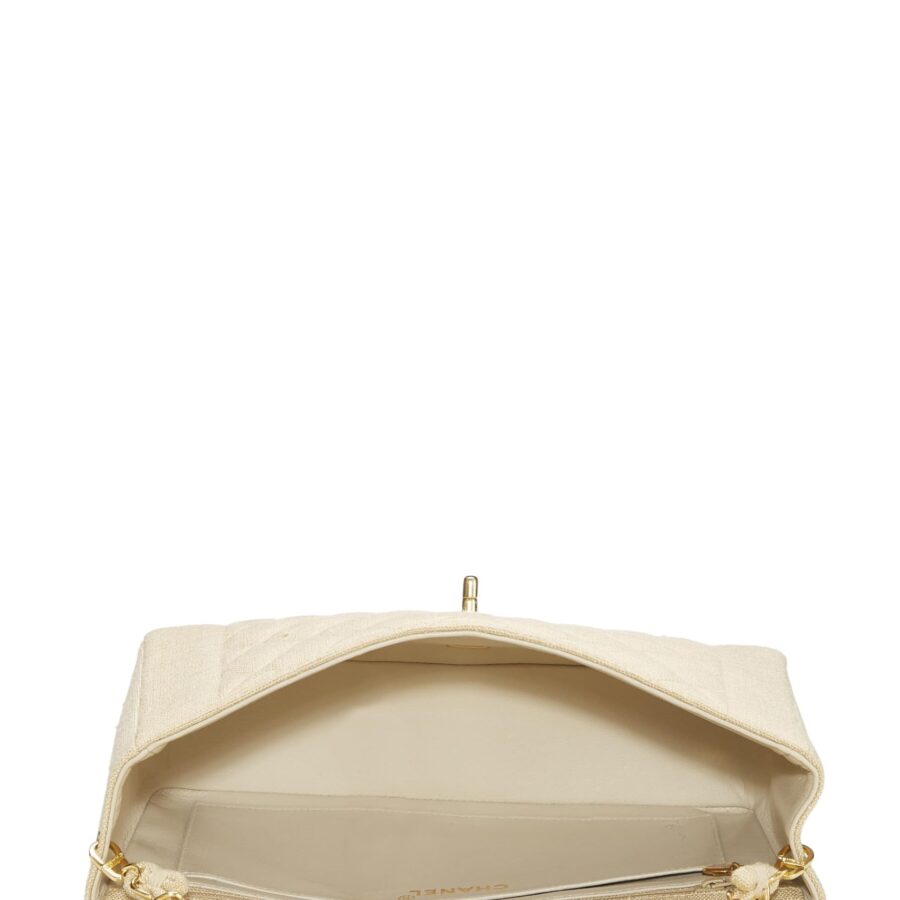 Chl, Beige Quilted Linen Classic Flap Medium, Beige | Studio Nafay
