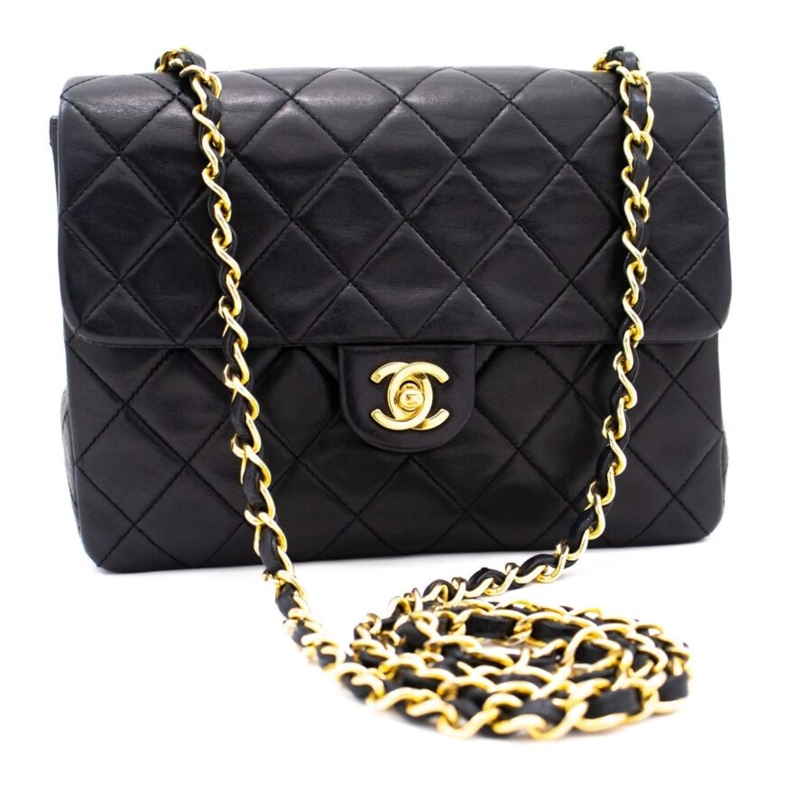 CHANEL Mini Square Small Chain Shoulder Bag Crossbody Black Quilt k83 | Studio Nafay