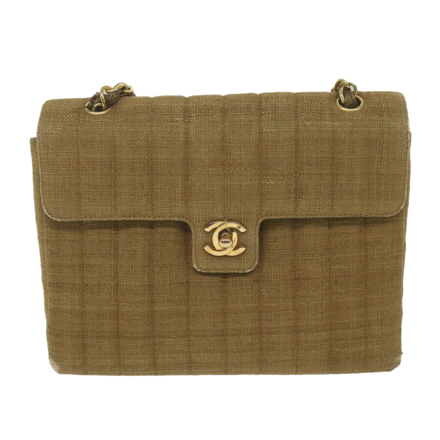 CHANEL Chain Shoulder Bag Canvas Brown CC Auth 62565A | Studio Nafay