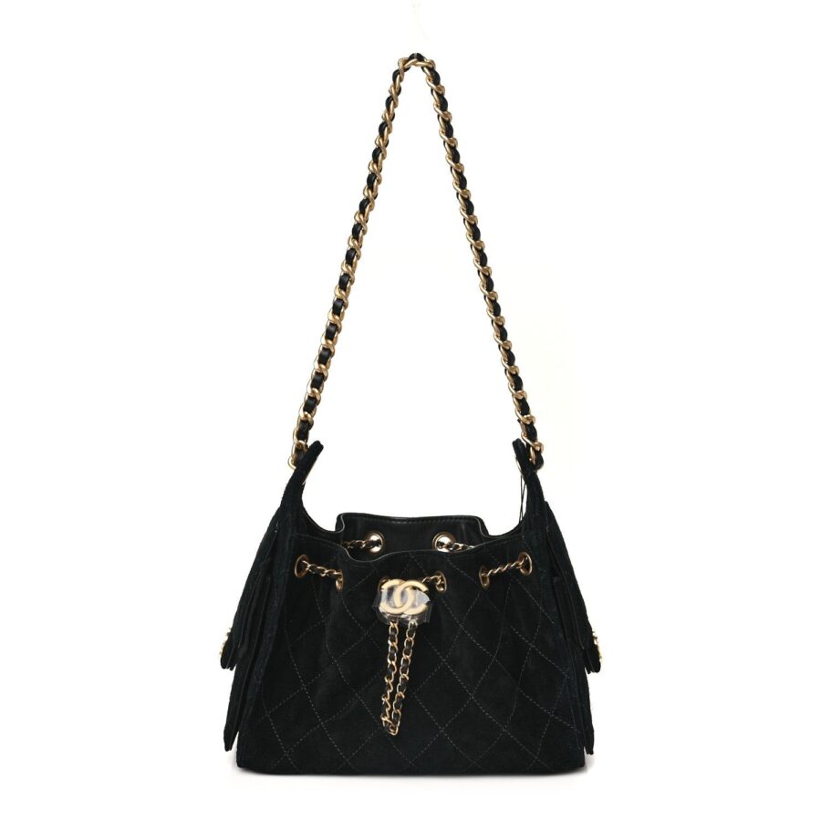Suede Quilted Mini Chanel 25 Handbag Black | Studio Nafay
