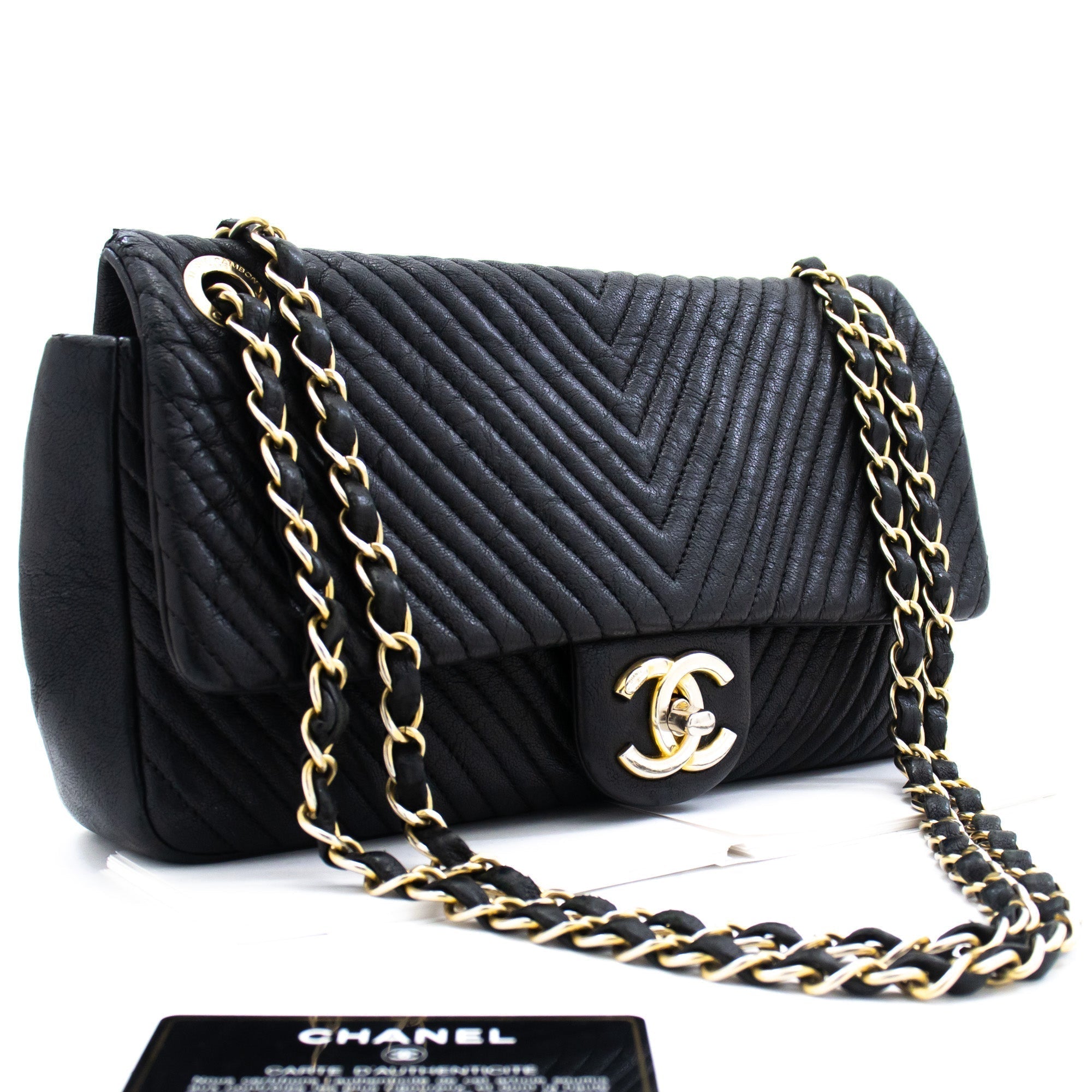 Chanel Chevron V-Stitch Leather Chain Shoulder Bag Single New Mat
