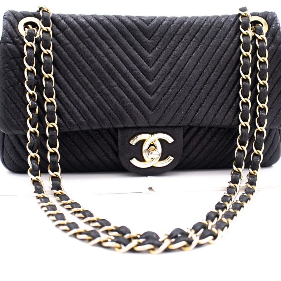 Chanel Chevron V-Stitch Leather Chain Shoulder Bag Single Flap Mat | Studio Nafay