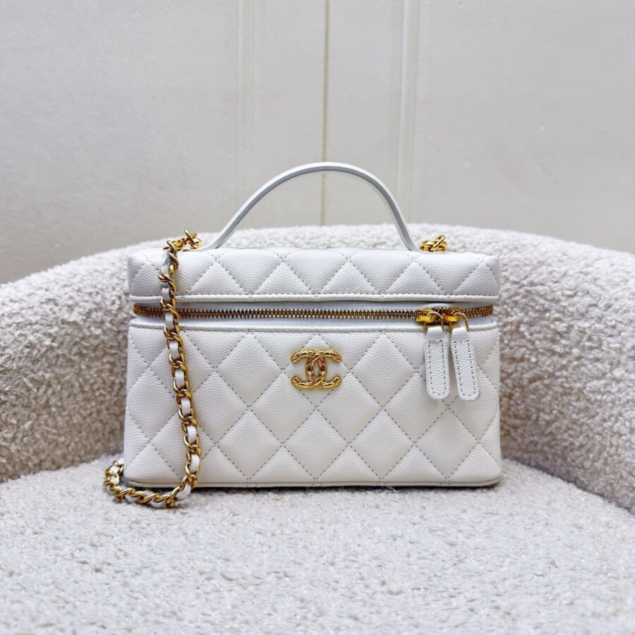 [LN - Local Full Set - Nov ] Chanel 26C Vanity / Clutch with Chain (LP Style Bag) in White Caviar and GHW (Model: ) | Studio Nafay