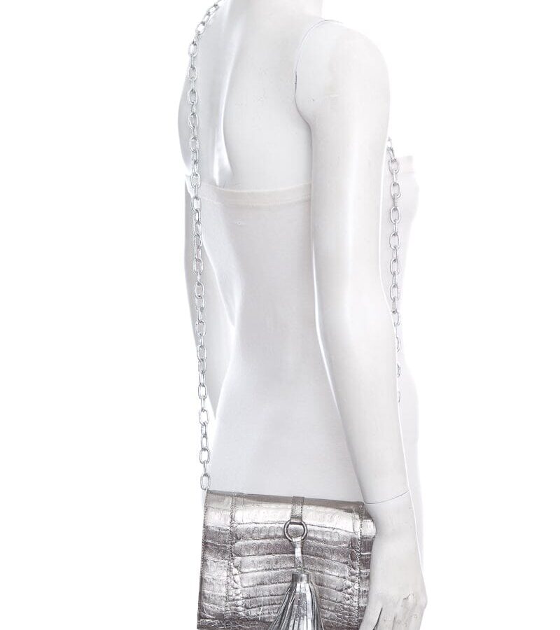 Nancy Gonzalez Silver Croc Crossbody | Studio Nafay