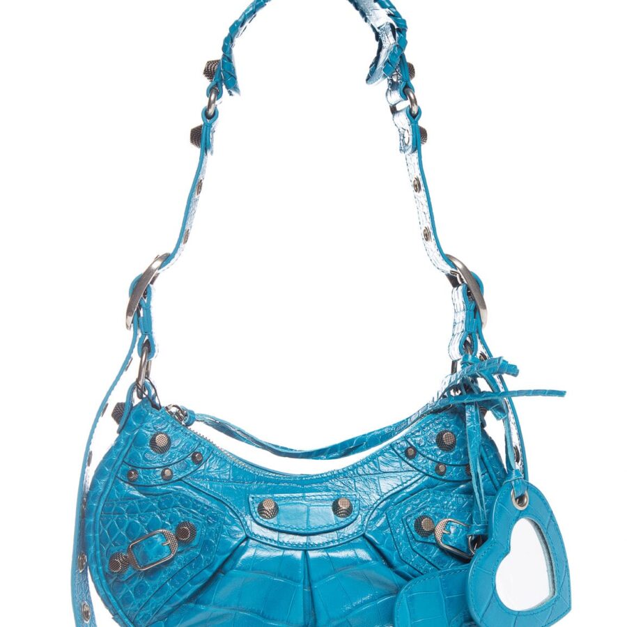 Balenciaga Blue Embossed Croc Le Cagole Handbag | Studio Nafay