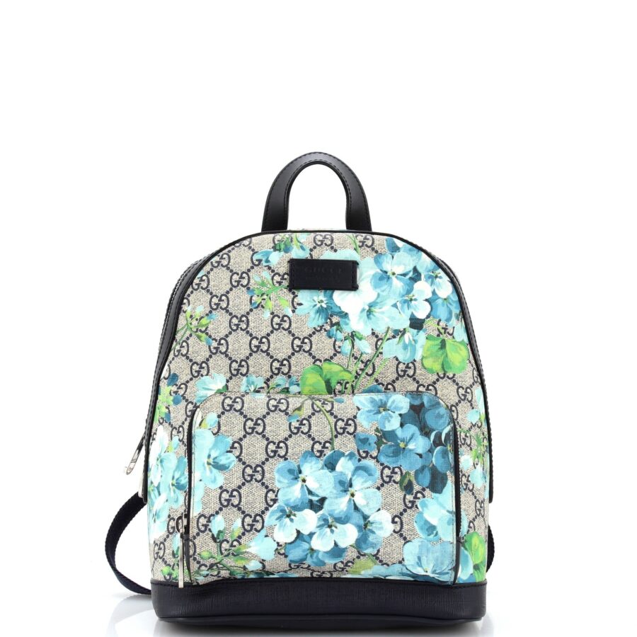 Zip Pocket Backpack Blooms Print GG Coated Canvas Small | Studio Nafay